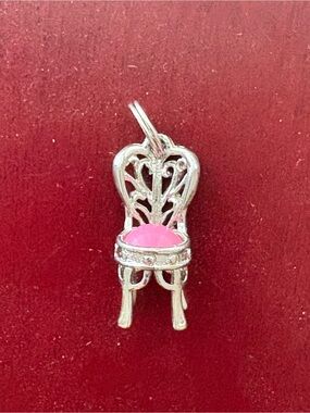Vintage Avon Silver Chair Pendant with Pink Enamel Seat